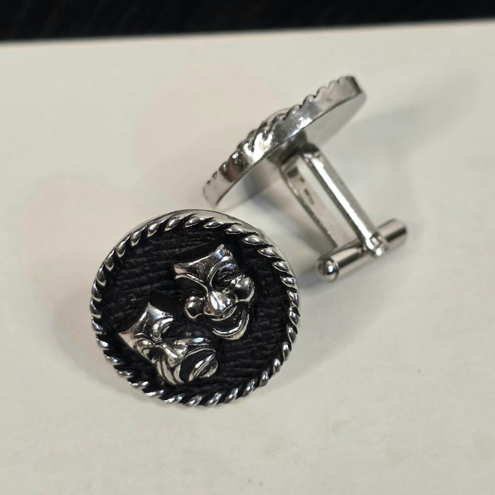 Comedy Tragedy Cufflinks Silver Tone Theater Mask